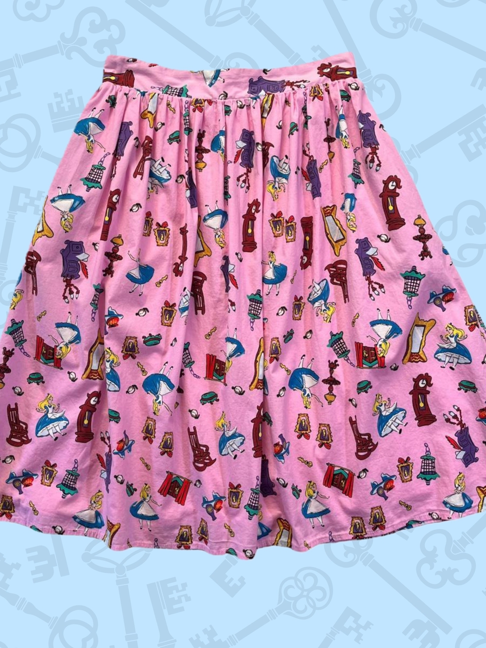 Hot Topic Pink Alice in Wonderland Print Full Skirt